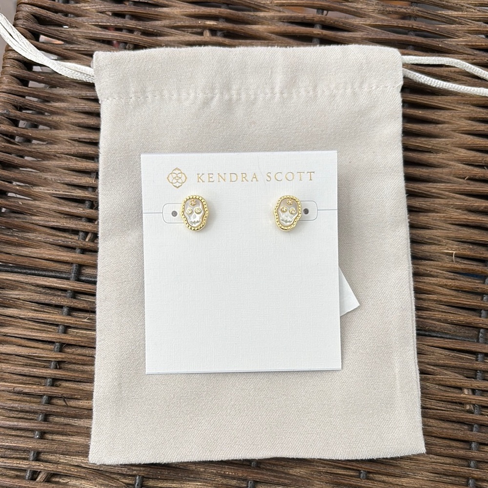 Kendra Scott Skull Ivory Mother of Pearl Gold  Earrings
